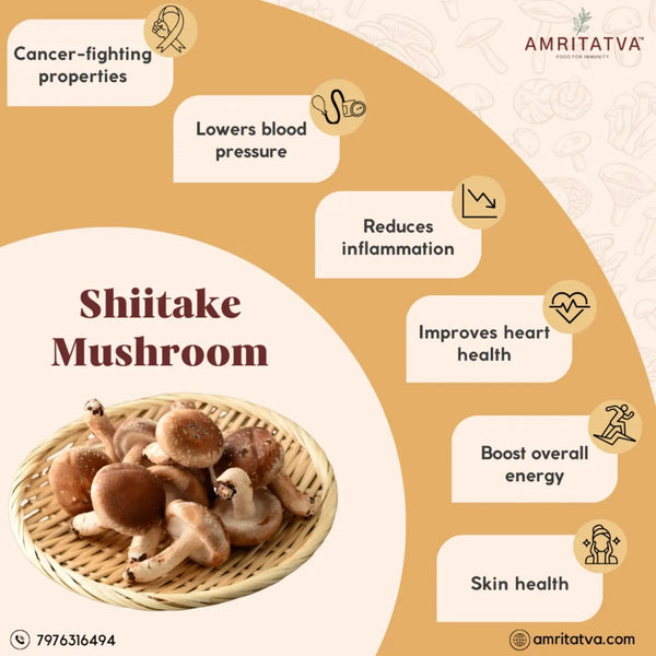 Amritatva dried shiitake mushrooms 50g — beta-glucan rich, sun-dried, no preservatives, gut health food India