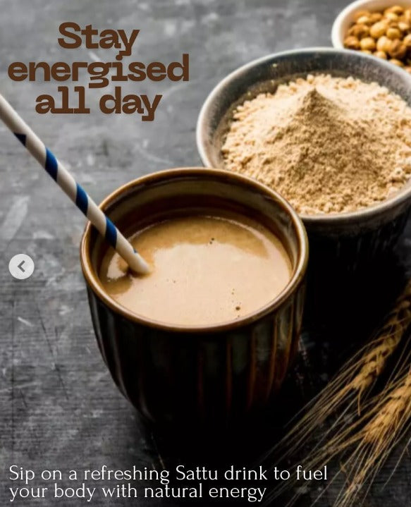 Amritatva Sattu Protein Mix drink with mango — traditional sattu energy drink recipe, plant-based protein India
