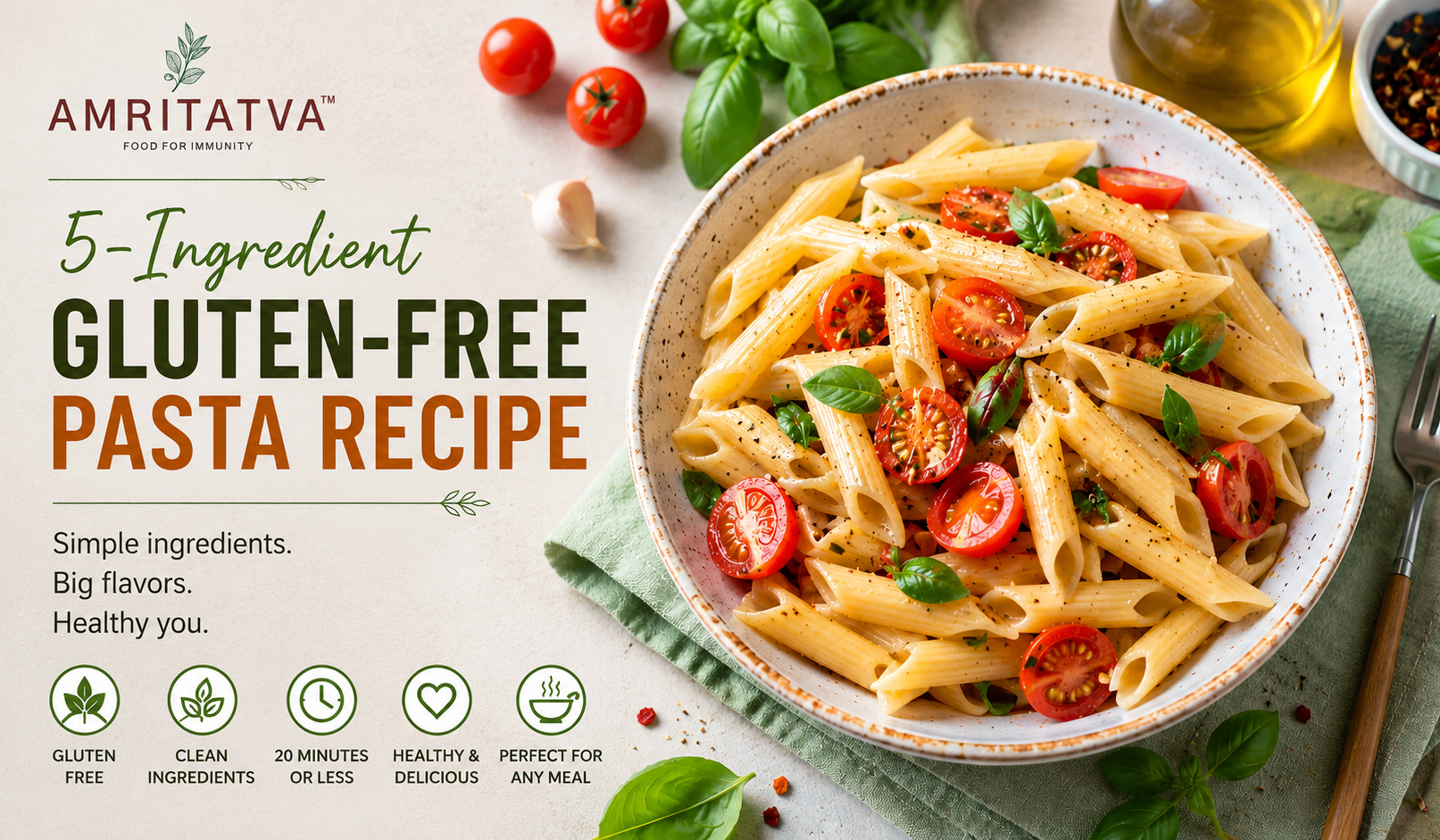 5-Ingredient Gluten-Free Pasta Recipe | Healthy Clean Eating Meal