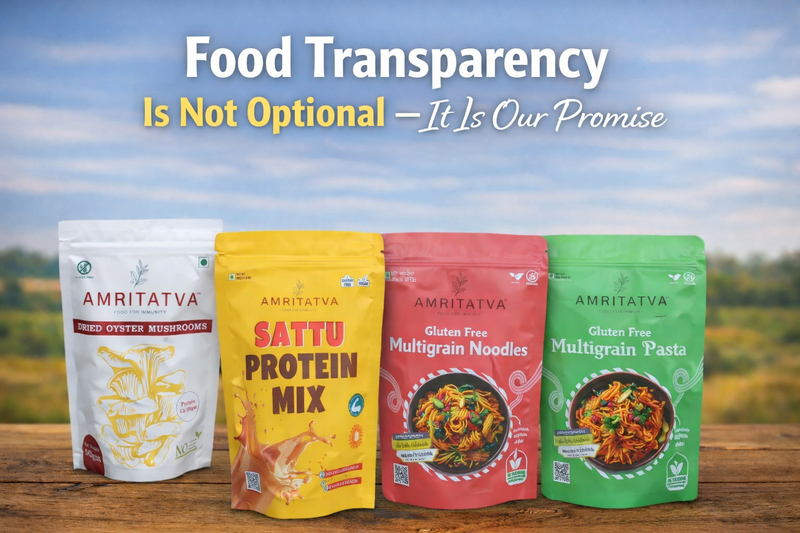 Amritatva food transparency — every ingredient listed, no hidden additives or preservatives