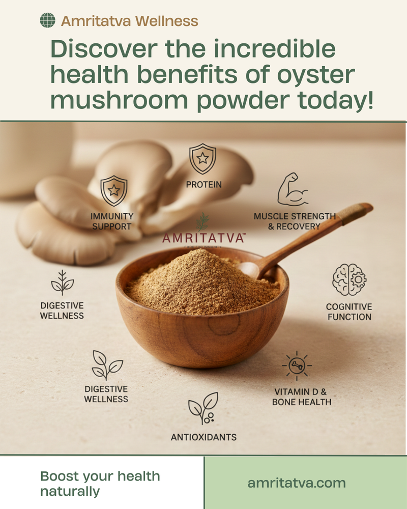 Amritatva oyster mushroom powder — beta-glucans for daily immunity, cold-processed superfood