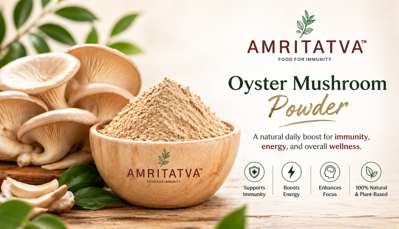 Oyster mushroom powder for daily immunity — beta-glucans stirred into dal, smoothies and food