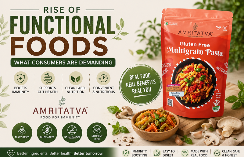 Amritatva functional food build — oyster mushroom powder, millet and roasted chana ingredients