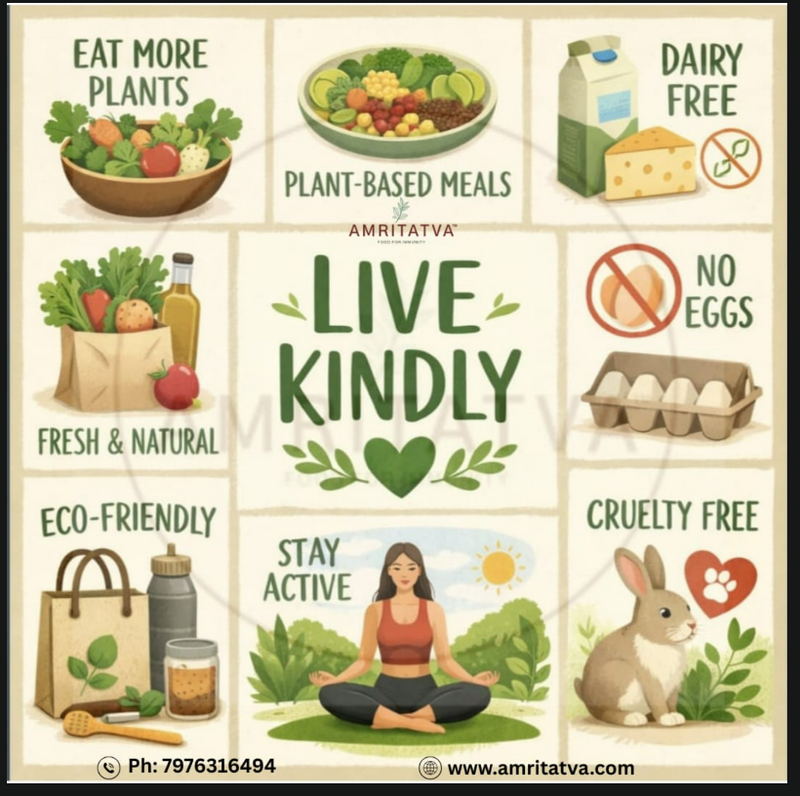 Amritatva clean plant-based eating philosophy — millet, mushrooms and roasted chana daily