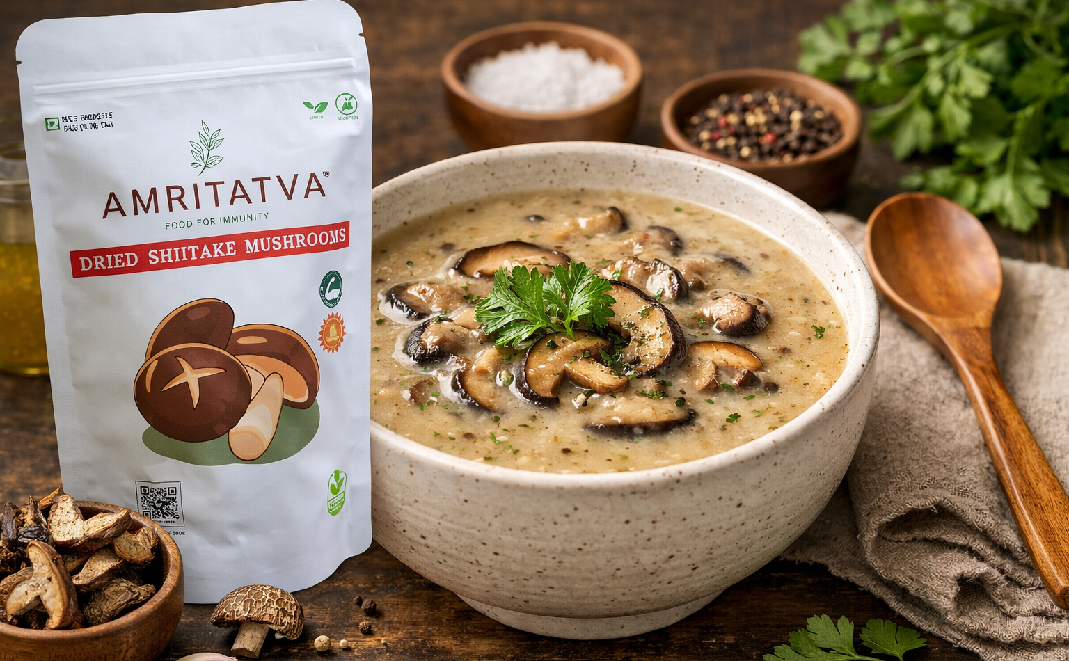 Shiitake mushroom soup in 15 minutes — no cream, no stock cube, no MSG