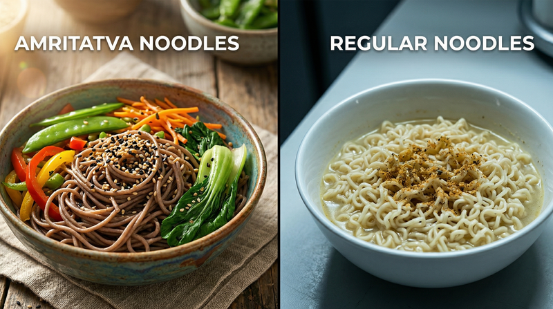 Amritatva millet noodles vs regular maida noodles — honest ingredient and nutrition comparison
