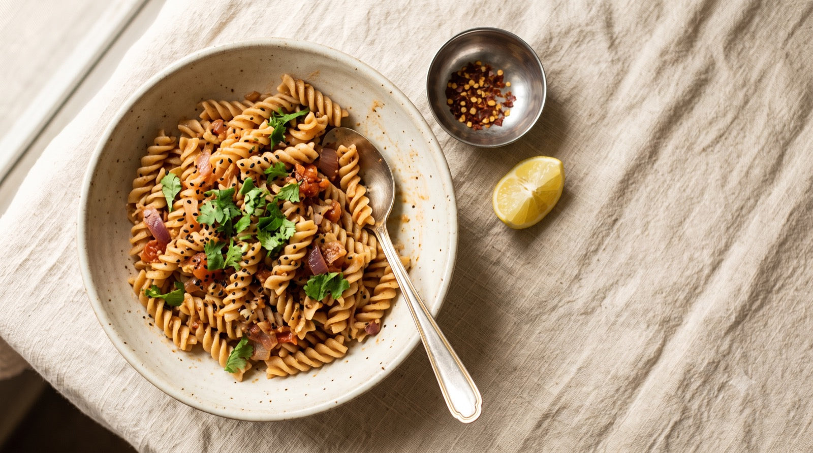 Amritatva Gluten-Free Multigrain Pasta with vegetables in an Indian kitchen