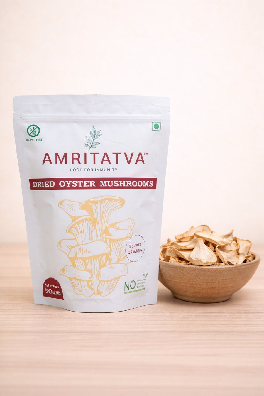 Amritatva Dried Oyster Mushrooms 50g — sun-dried, FSSAI certified, naturally immunity-boosting