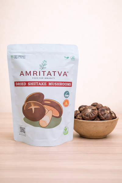 Amritatva Dried Shiitake Mushrooms 50g — rich umami flavour, beta-glucans, gut health food India