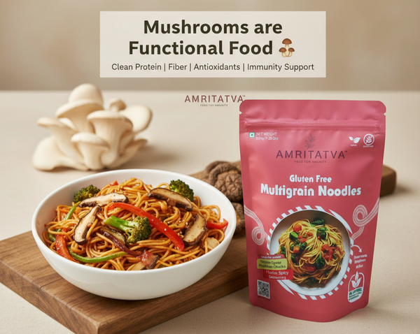 Amritatva multigrain noodles with oyster mushroom seasoning bowl — gluten-free, no MSG, immunity food India