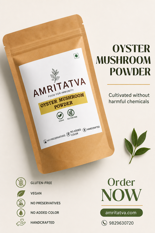 Amritatva Oyster Mushroom Powder - pure mushroom powder, no fillers, immunity-boosting.